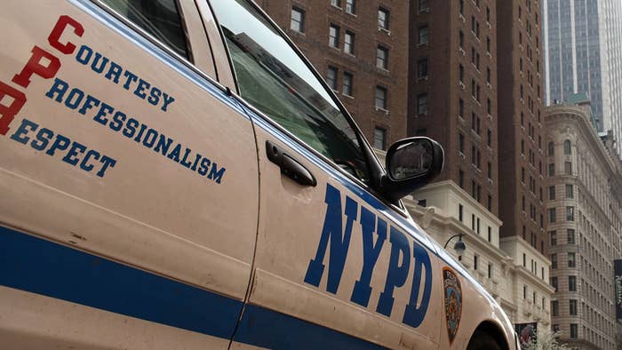 An up-close shot of an NYPD vehicle