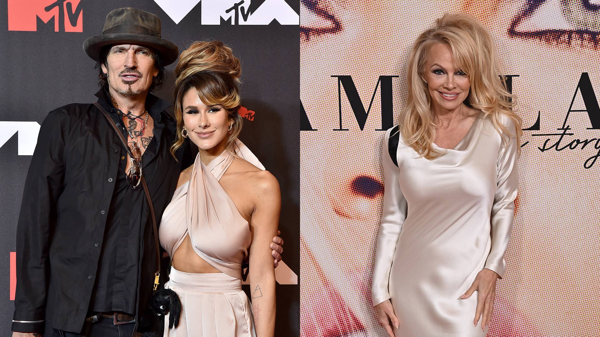 Tommy Lee and Brittany Furlan attend the 2021 MTV Video Music Awards/Pamela Anderson attends the "Pamela, a love story" NY screening