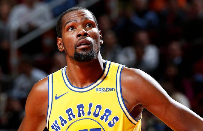 Kevin Durant Honored By Warriors Warmup Shirts