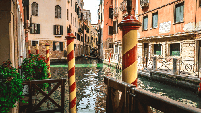 An empty canal in Venice.