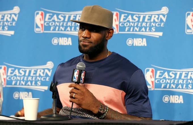 LeBron James speaks with reporters after Game 3 of the 2017 Eastern Conference Finals.