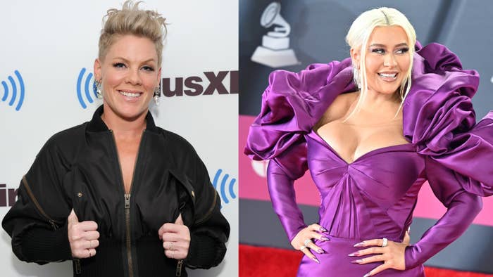 Pink and Xtina are pictured at separate events