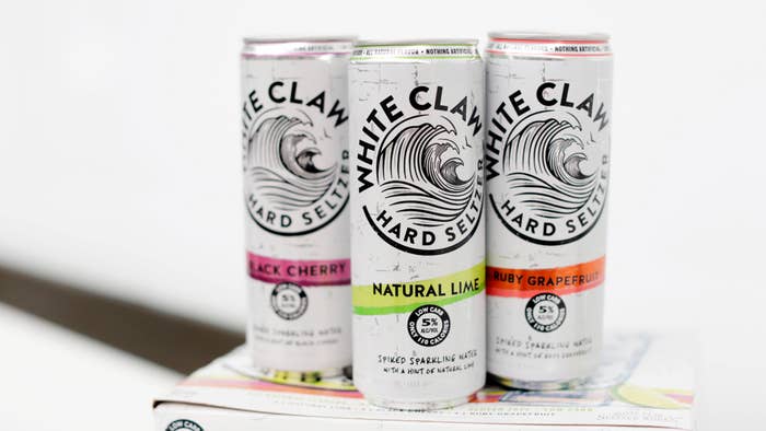 A variety of White Claw Hard Seltzers are seen at the Mike&#x27;s Hard Lemonade office.