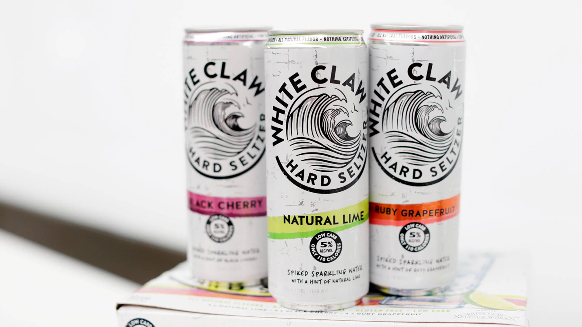 A variety of White Claw Hard Seltzers are seen at the Mike's Hard Lemonade office.