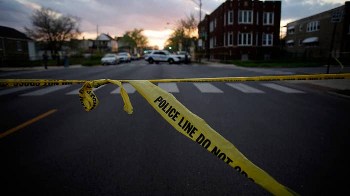 Chicago Police crime tape is displayed at the scene