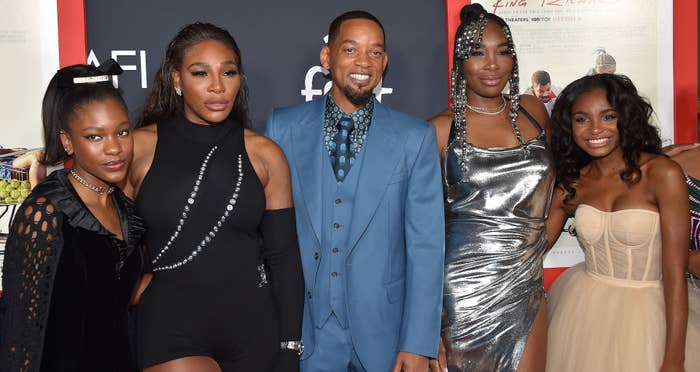 Will Smith, Venus Williams, Serena Williams on red carpet