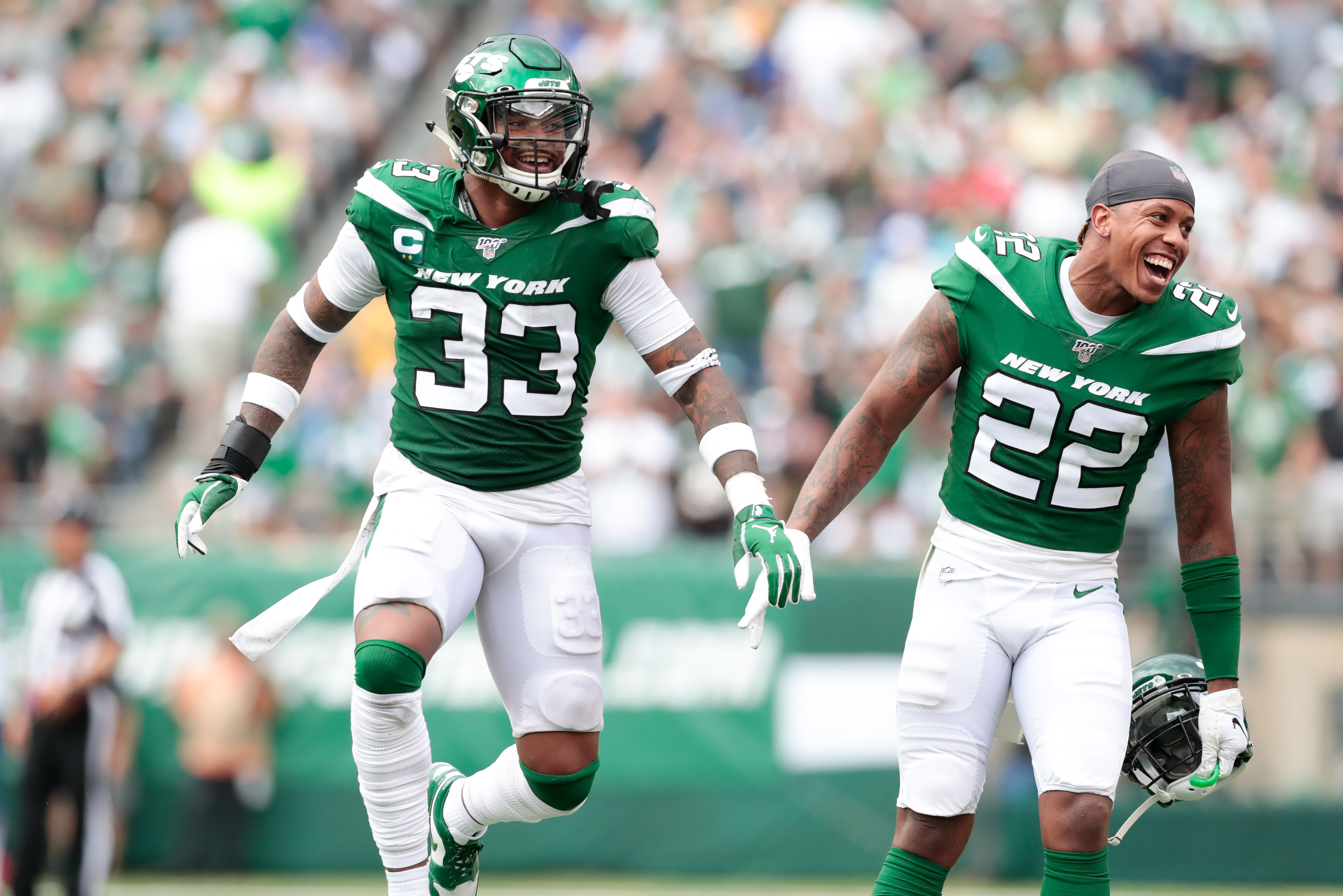 New York Jets strong safety Jamal Adams (33) in action during the first  half of an NFL football …