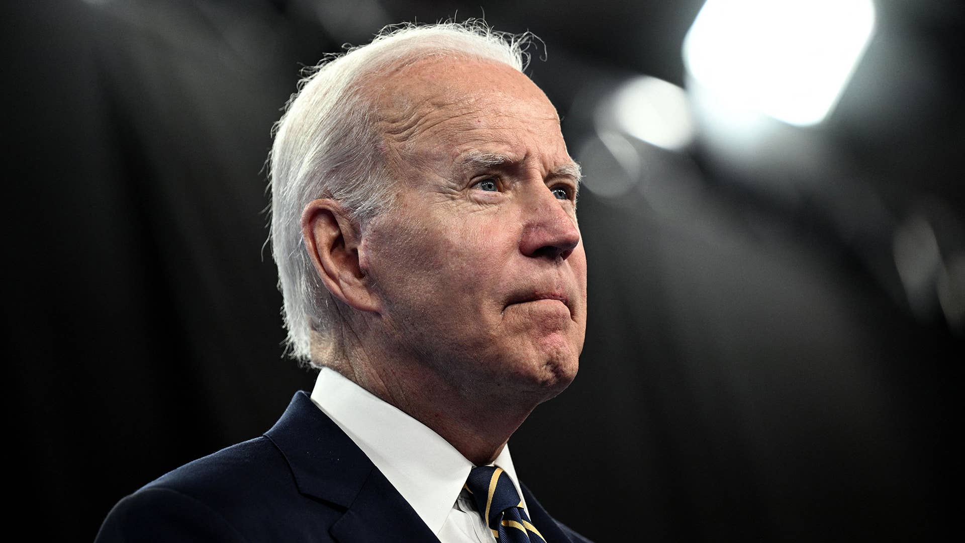 Joe Biden addresses media representatives during a press conference at the NATO summit