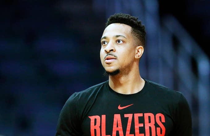 CJ McCollum before the game against the LA Clippers .