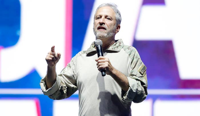 Jon Stewart speaks on stage during the opening ceremony of the 2019 Warrior Games \