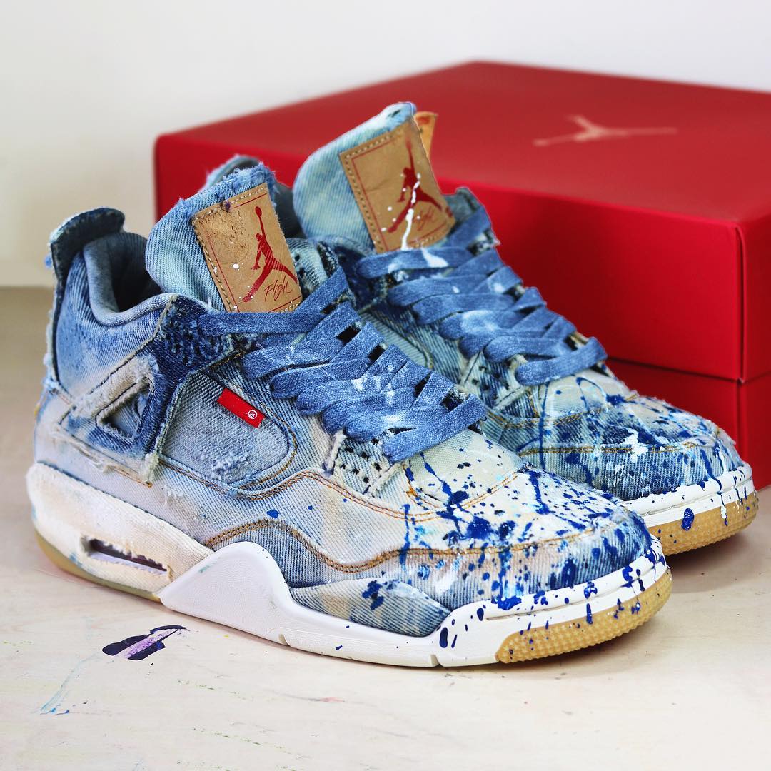 Levi&#x27;s x Air Jordan 4 Bleached, Distressed &amp; Painted Custom by Daniel Cordas