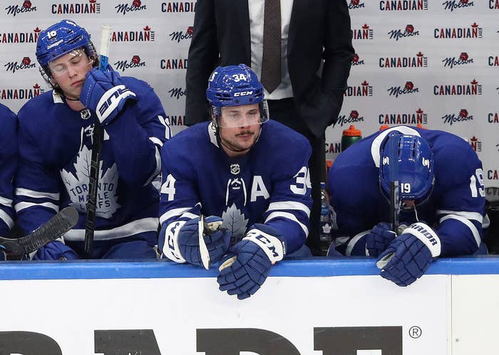 Toronto Maple Leafs looks dejected on bench following loss to Montreal Canadiens