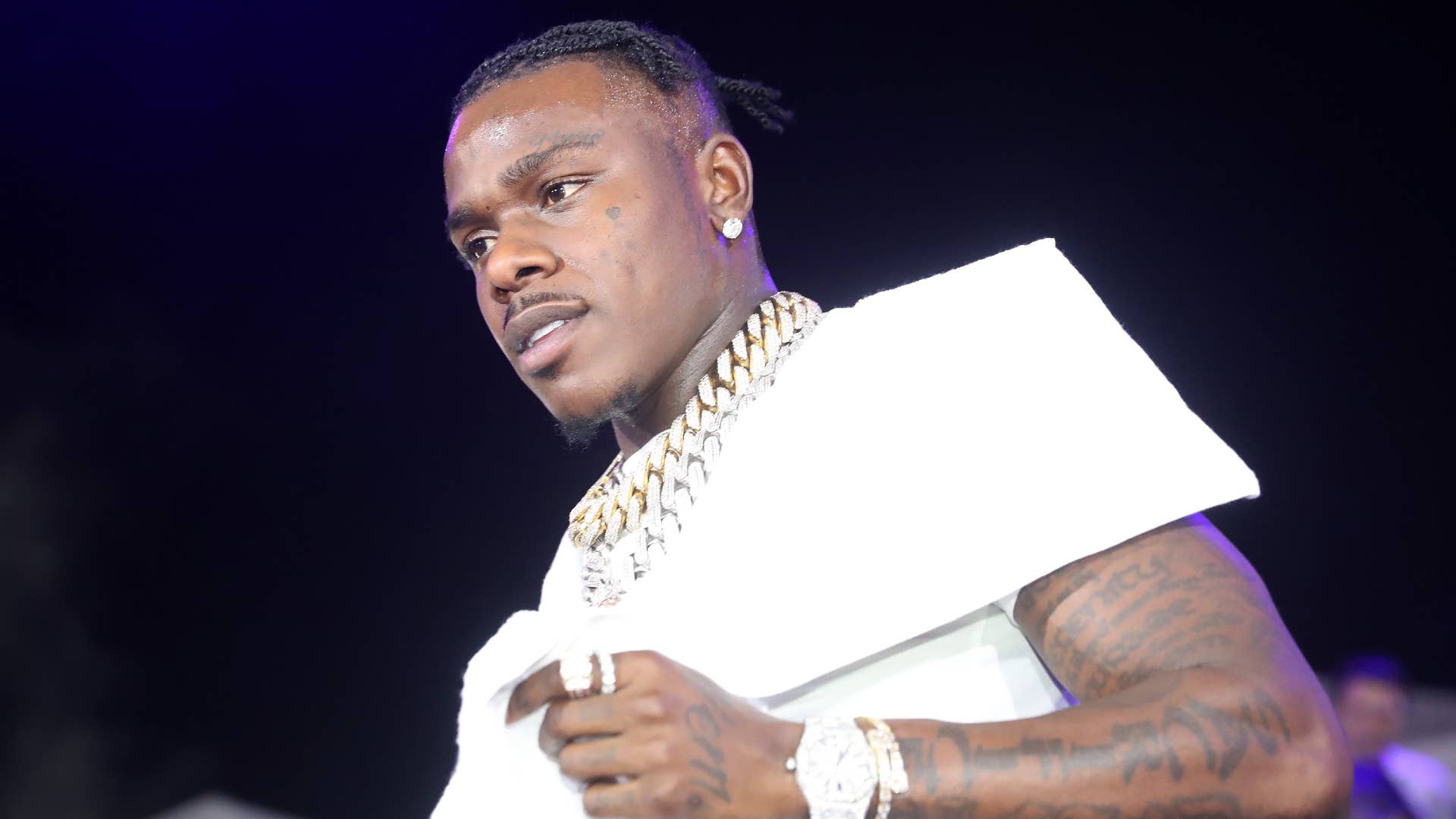 DaBaby is pictured performing at an event