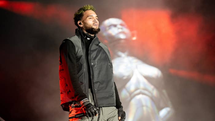 Rapper Chris Brown performs onstage during day 2 of Rolling Loud Los Angeles.