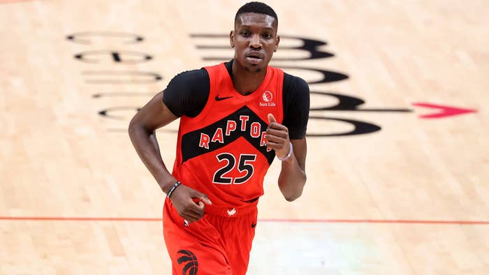 chris boucher on court for toronto raptors