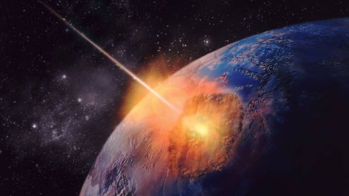 An asteroid strikes earth.