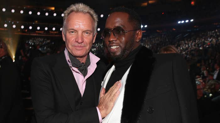 Recording artists Sting and Diddy attend the 60th Annual GRAMMY Awards at Madison Square Garden