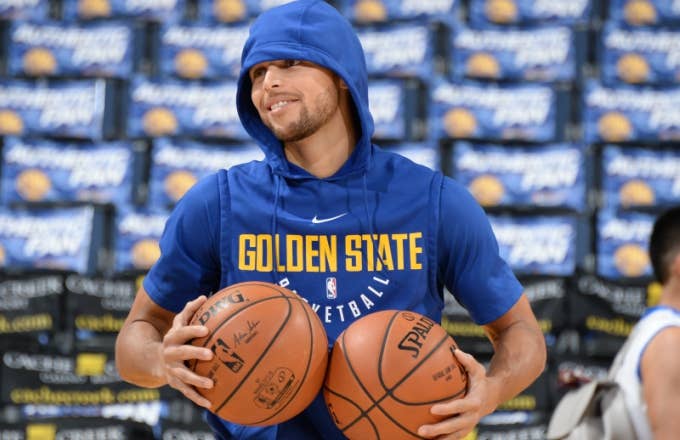 Steph Curry warms up for a game.