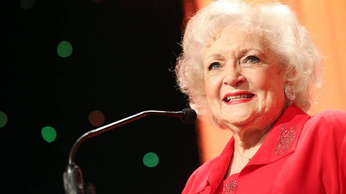Betty White speaks during the Innaugural American Humane Association&#x27;s &quot;Hero Dog Awards&quot; in 2011