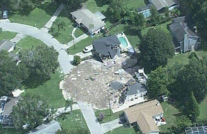 An airborn shot of a sinkhole in Florida.