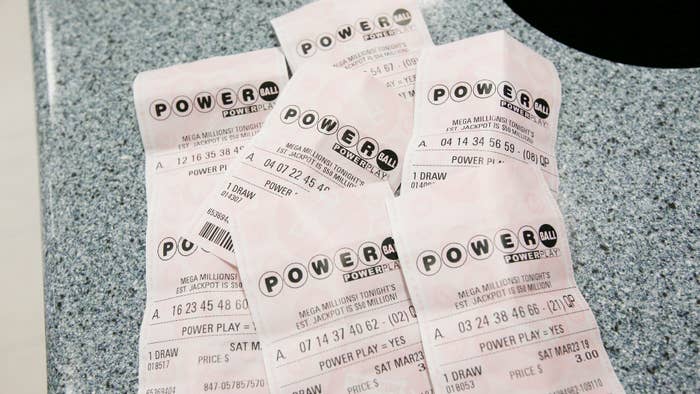 Photograph of Powerball tickets in Boston