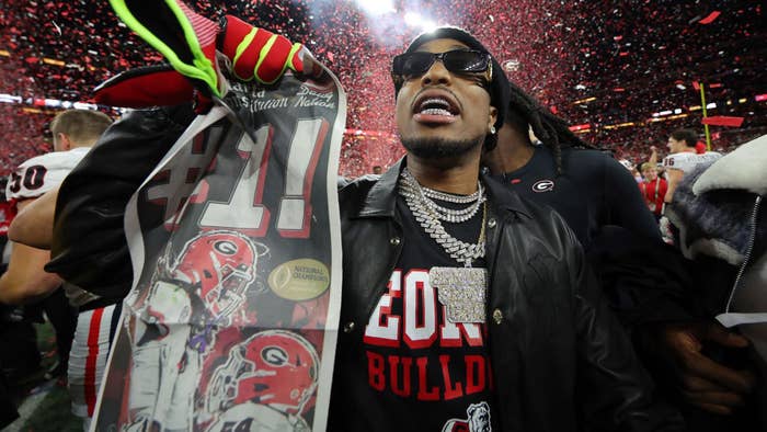 Quavo reacts after the Georgia Bulldogs defeated the Alabama Crimson