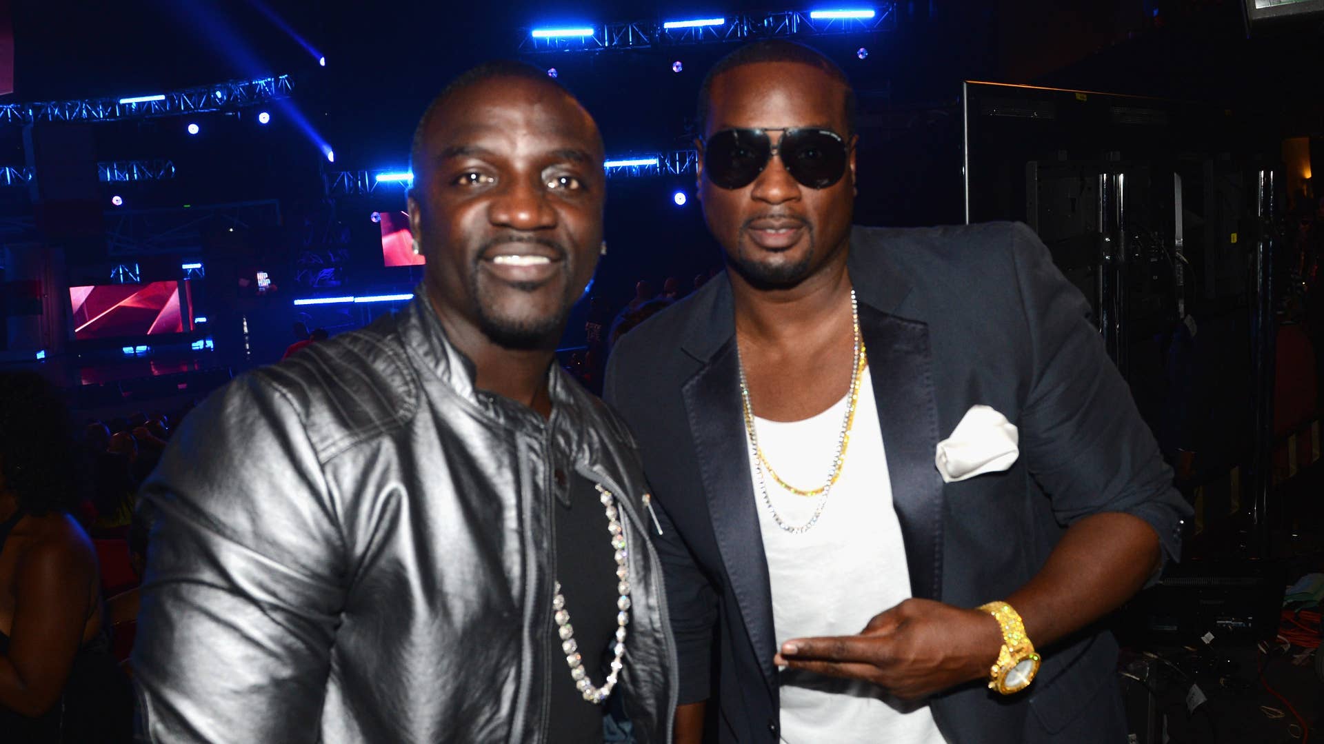 Akon and Devyne Stevens attend the BET Hip Hop Awards.