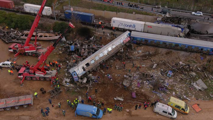 Train crash in greece is pictured