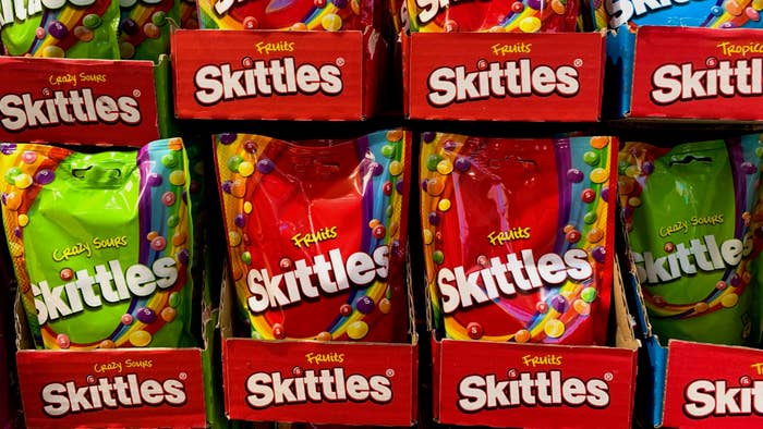 Skittles candies are seen in the shop in Milan