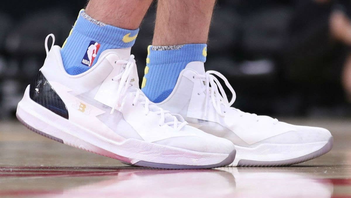 Lonzo Ball shows off all white Melo Ball 1s at Lakers Media Day