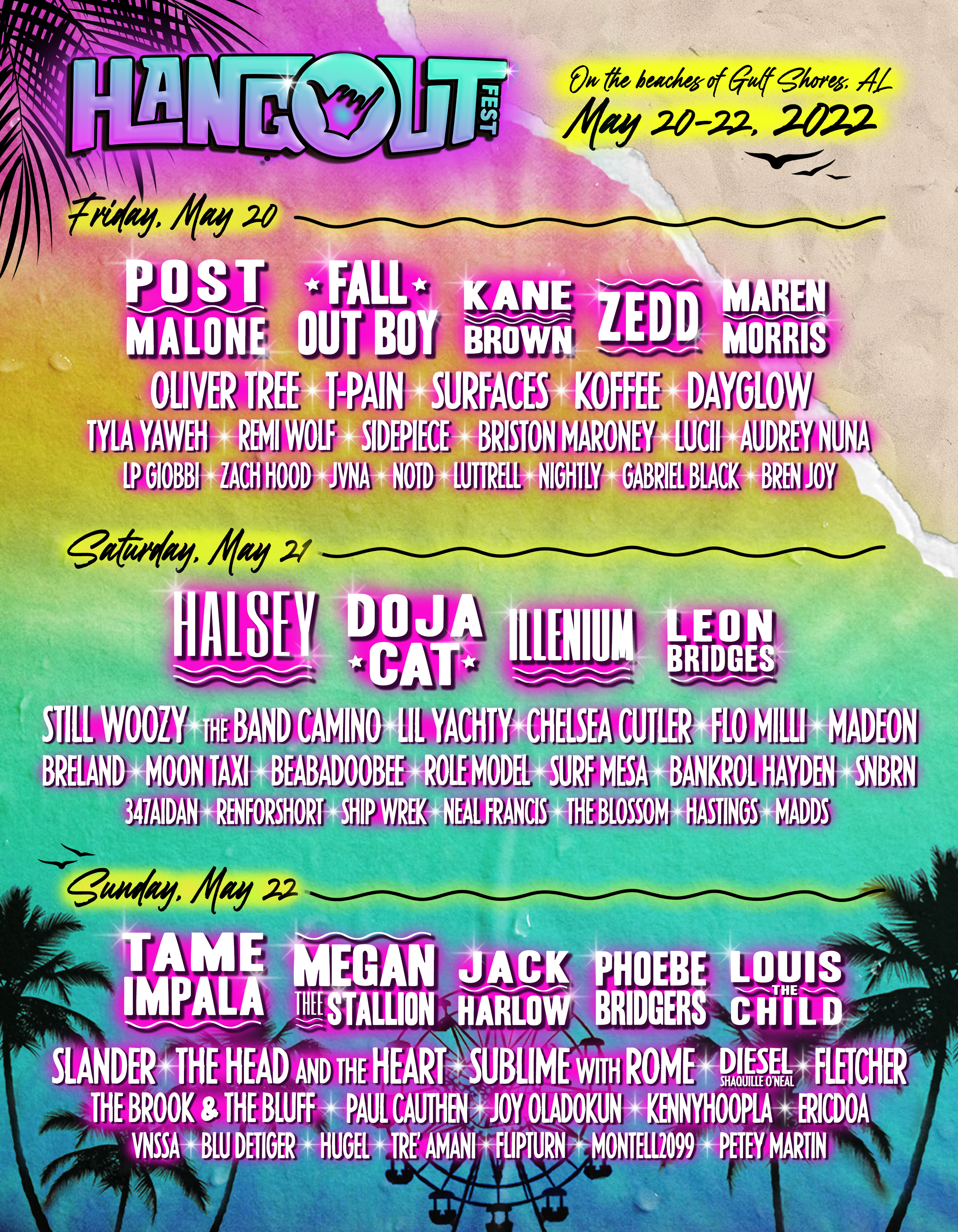 The Hangout Festival flyer is shown