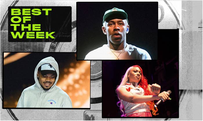 Best New Music graphic featuring Chance The Rapper, Megan Thee Stallion and Tyler, The Creator.