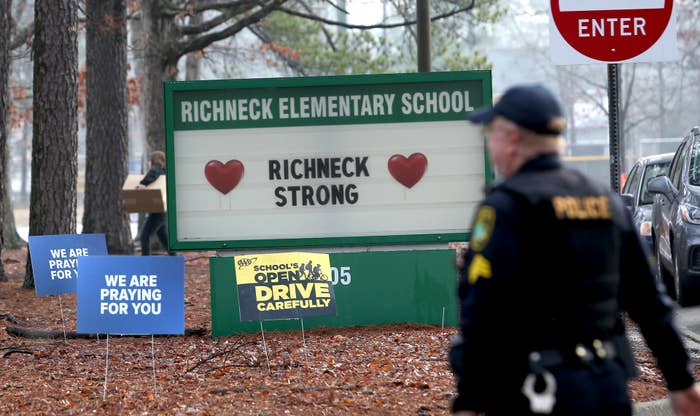 Police arrive at Richneck Elementary School in Newport News, Virginia, on January 30, 2023