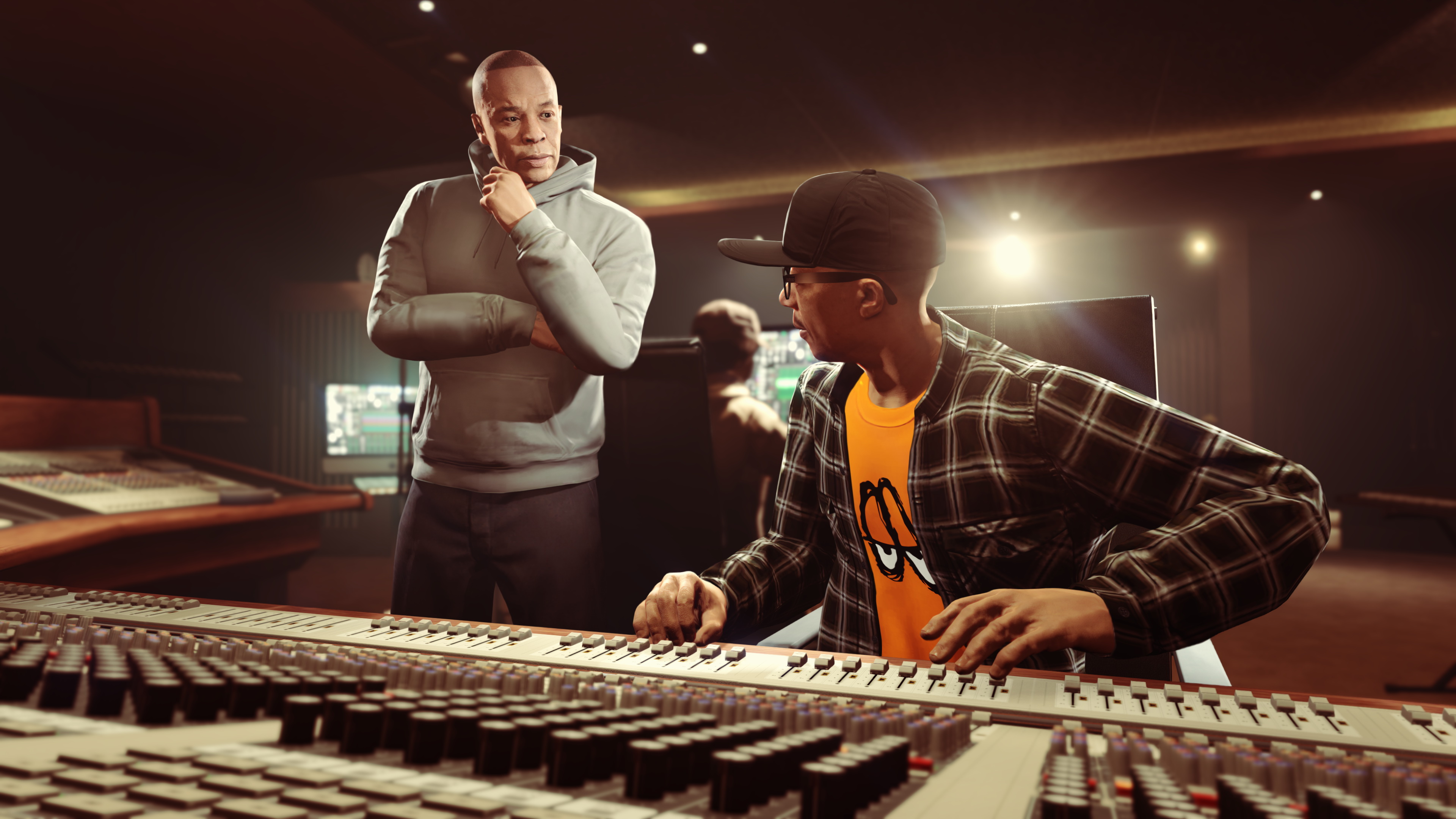 Dr. Dre and DJ Pooh in Record A Studios in GTA Online The Contract