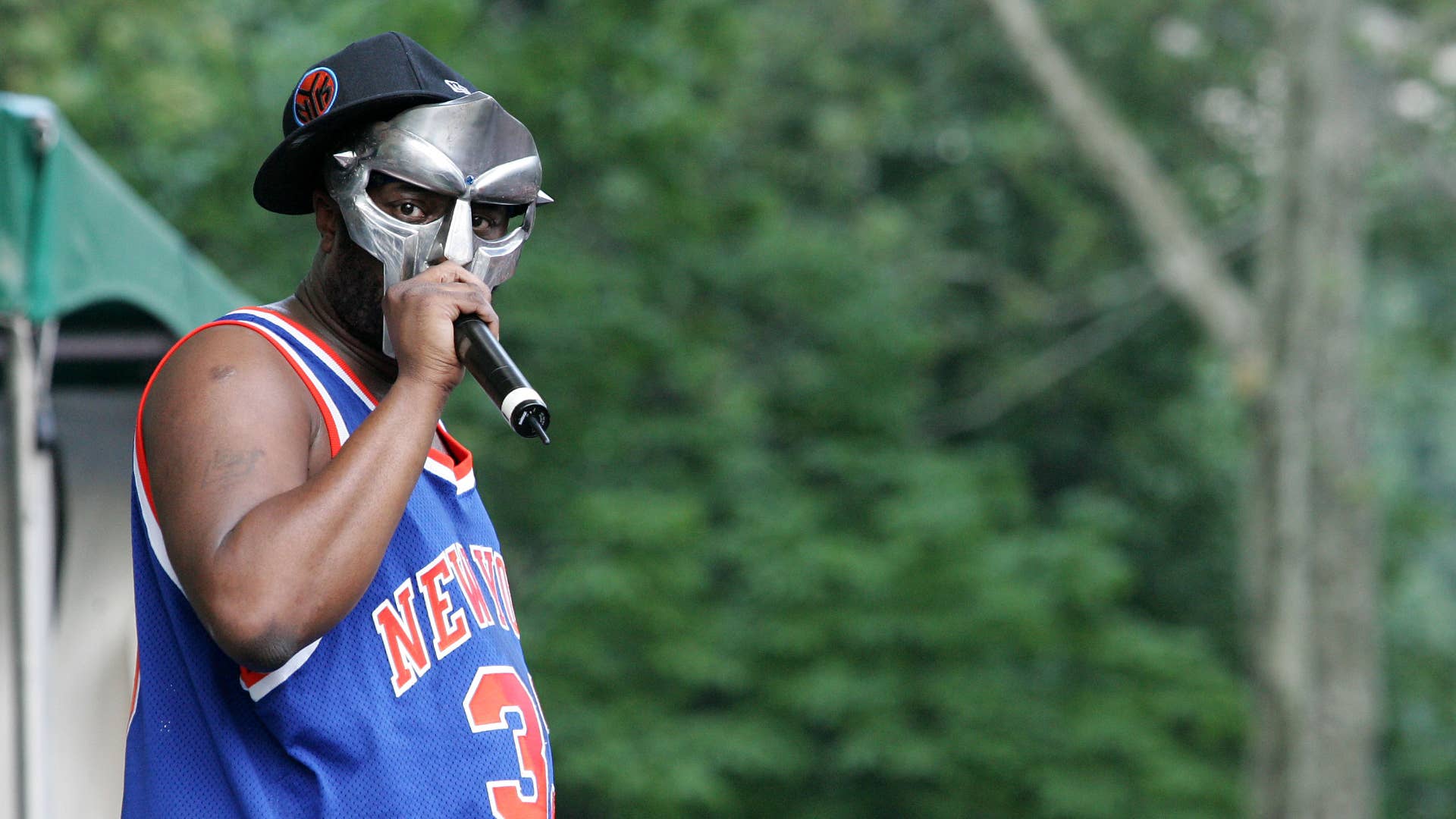 MF DOOM performs at a benefit concert for the Rhino Foundation.