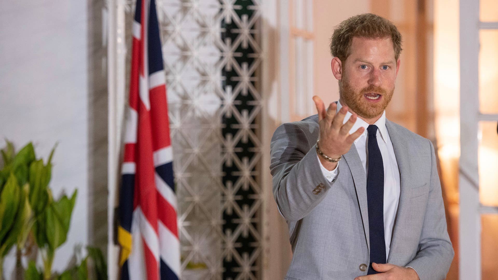 Prince Harry, Duke of Sussex delivers a speech during a reception on day five of the royal tour of Africa