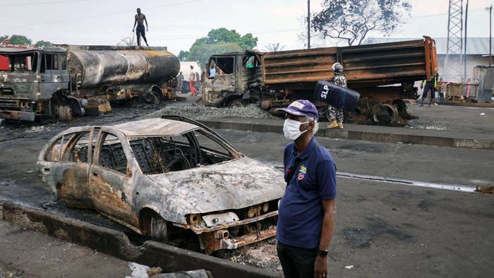 Scene of Sierra Leone fuel tanker explosion