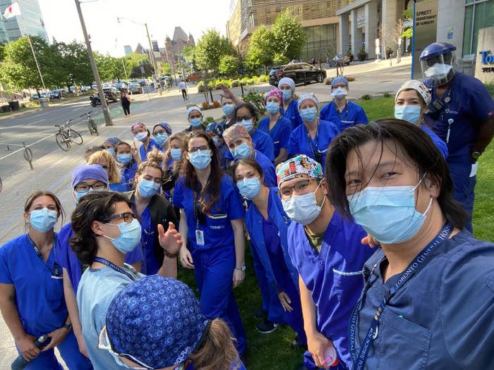 Staff at Toronto General Hospital celebrate first COVID-Free day since March 2020.