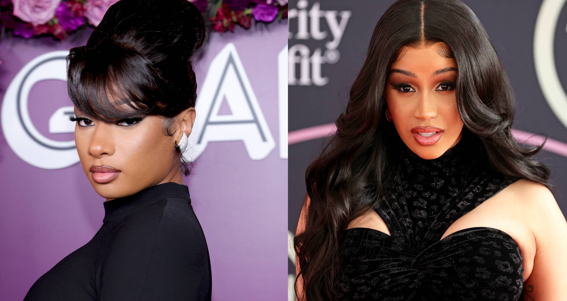 This is an image of Megan Thee Stallion on the left and Cardi B on the right