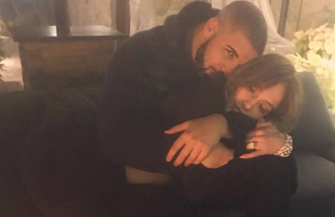 Drake and Jennifer Lopez pose for an Instagram photo.