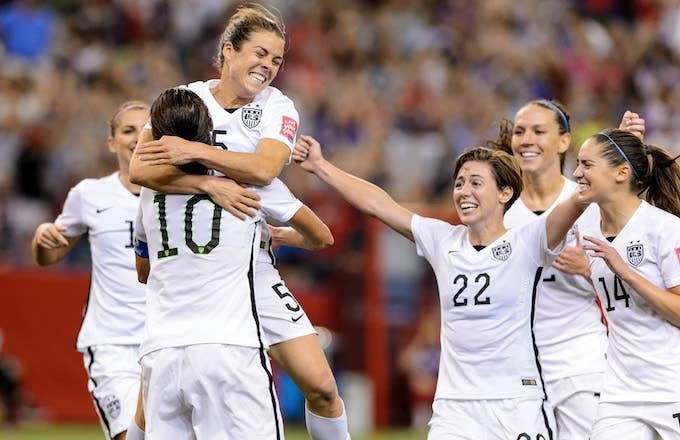 US Women's Soccer Team celebrating.