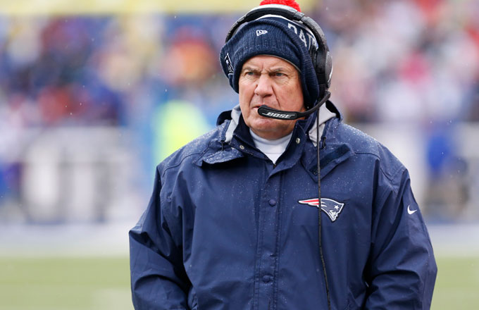 Bill Belichick prowls the Buffalo sidelines during a game against the Bills.