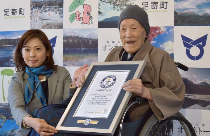 Masazo Nonaka receives a certificate for the Guinness World Records