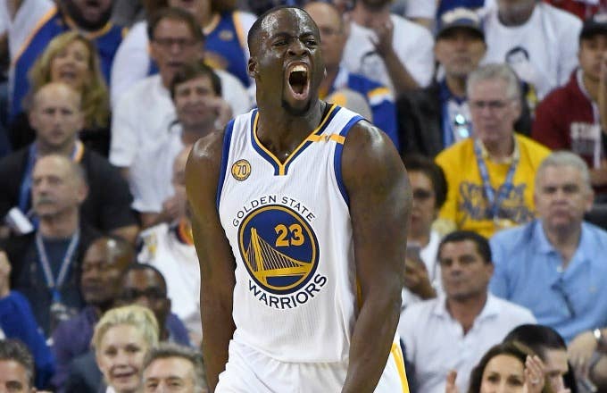 Draymond Green reacts to a call during a game.