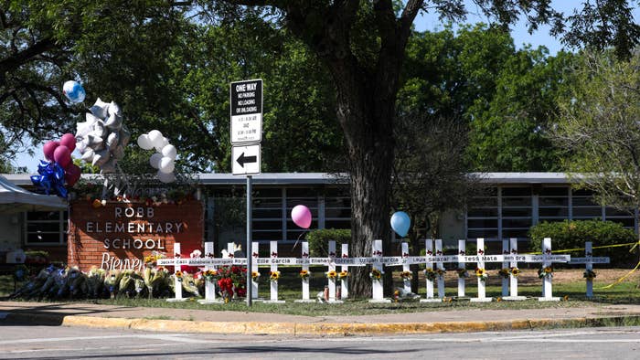The scene of a school shooting in Texas is pictured