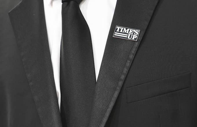 A Time's Up pin at the 2018 Golden Globes.