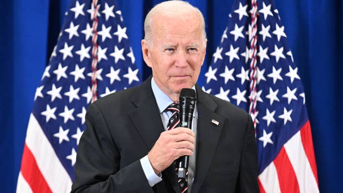 Joe Biden is seen at the podium