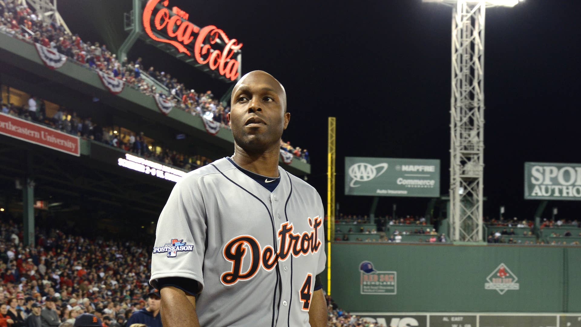 Torii Hunter walks out of the dugout during Game Six of the ALCS.