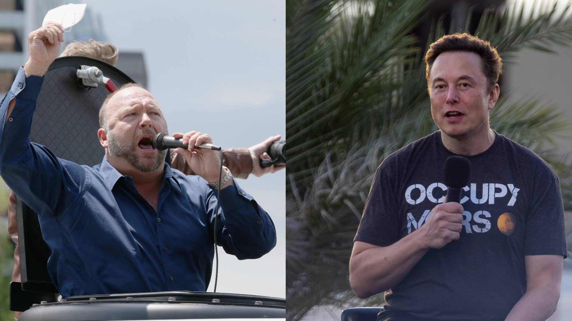 Alex Jones and Elon Musk are pictured