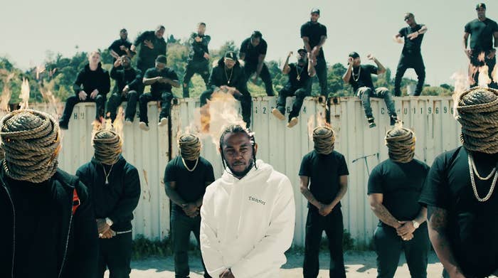 Kendrick Lamar wearing Second/Layer Lil Dreamer hoodie in &quot;Humble&quot; music video.